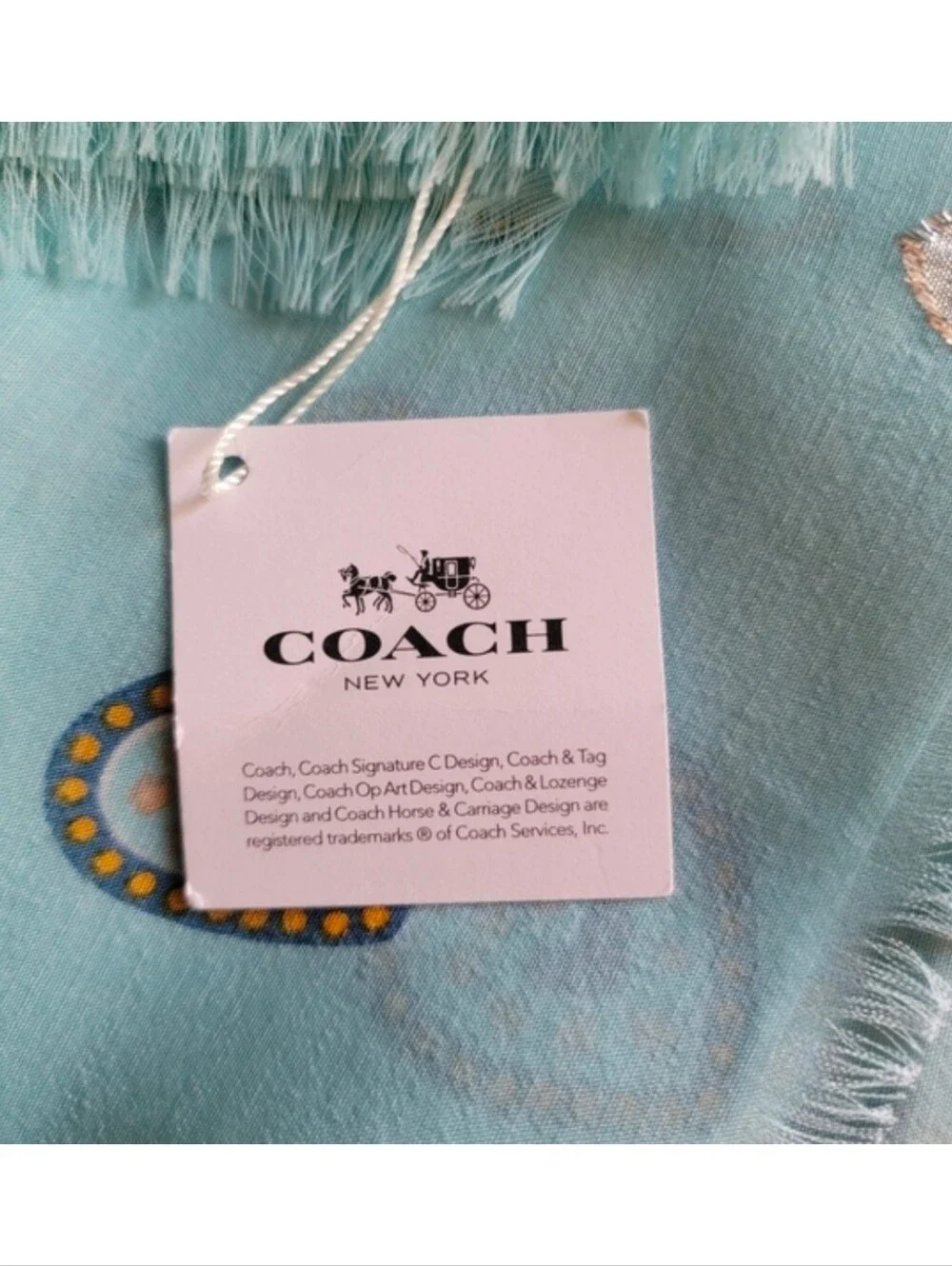 Coach 28777 Western Heart Oversized Square Blue Silk Blend Scarf NWT
